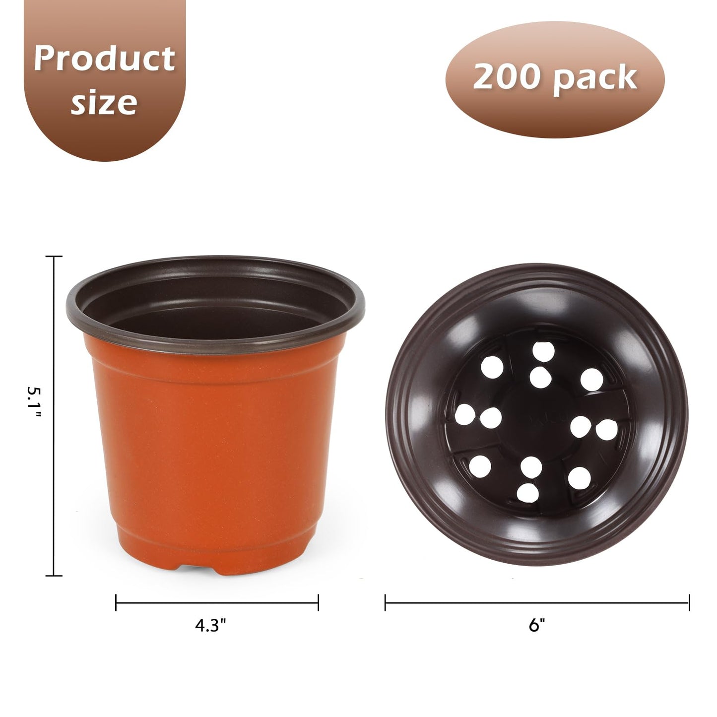Hemikaki 200 Pack 6 Inch Plastic Nursery Pots for Plants, Seedling Pots Succulent Pots Flower Pots with Drainage Holes, Come with 200pcs Plant Labels