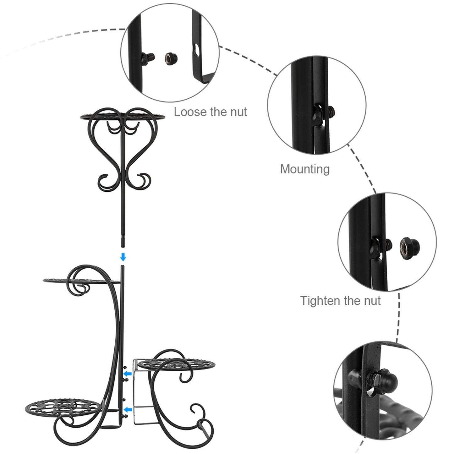 Plant Stand Indoor Outdoor,4 Tier Corner Shelf Shelves Decoration Display Rack - Metal Wrought Iron Multi Flower Planter Potted Holder Organizer for Living Room Balcony Garden Patio, Black