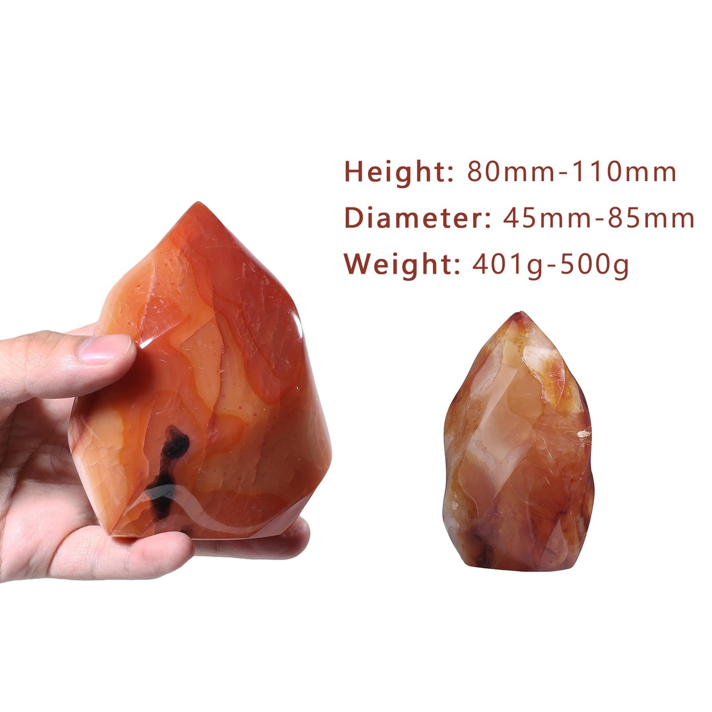 mookaitedecor Natural Carnelian Crystal Flame Tower Standing Torch Point Flame Shaped Stone Towers Obelisk Reiki Energy Meditation Home Decor, 0.88-1.1 LB