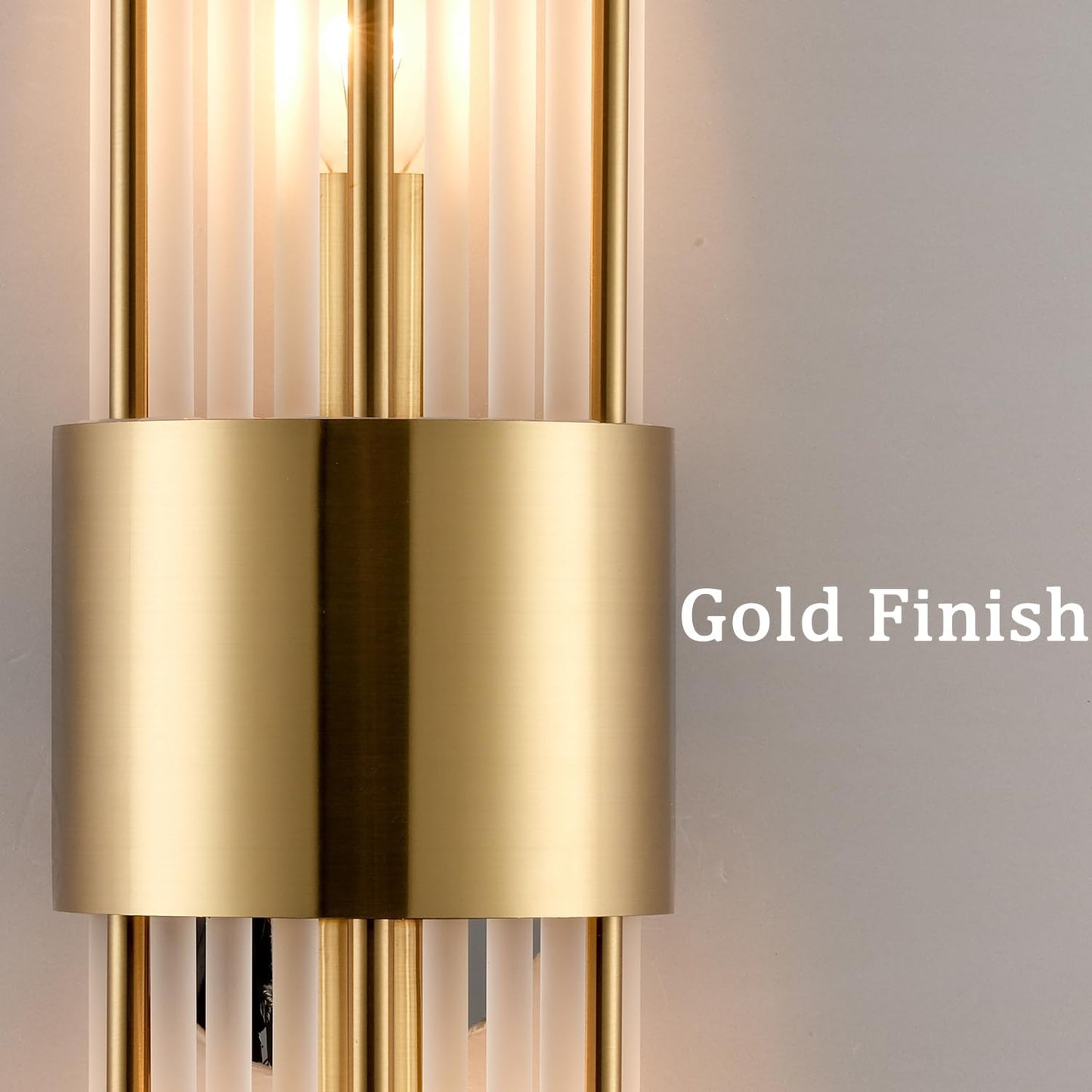 SHAWNKEY 2-Light Modern Crystal Wall Sconces Titanium Gold Vanity Wall Light with Frosted Glass Luxury Set of 2 Wall Light Fixtures for Bedroom Living Room Dining Room Vanity Mirror Light