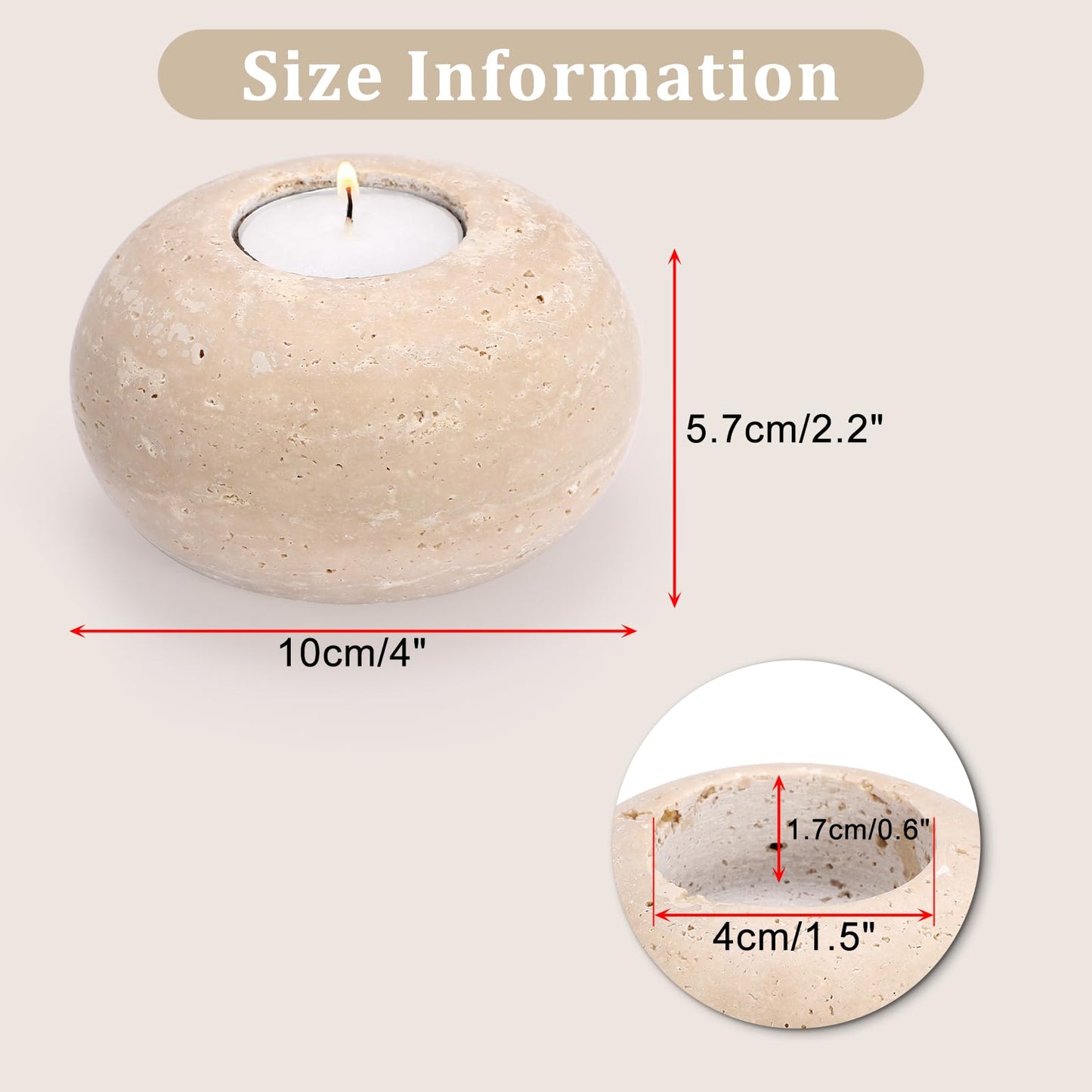 OwnMy 2PCS Travertine Candle Holders Decorative Stone Tealight Candle Holders Set, Elegant Travertine Votive Candle Stands for Dining Table Centerpieces Wedding Home Decors, 4" Dia x 2.2" H