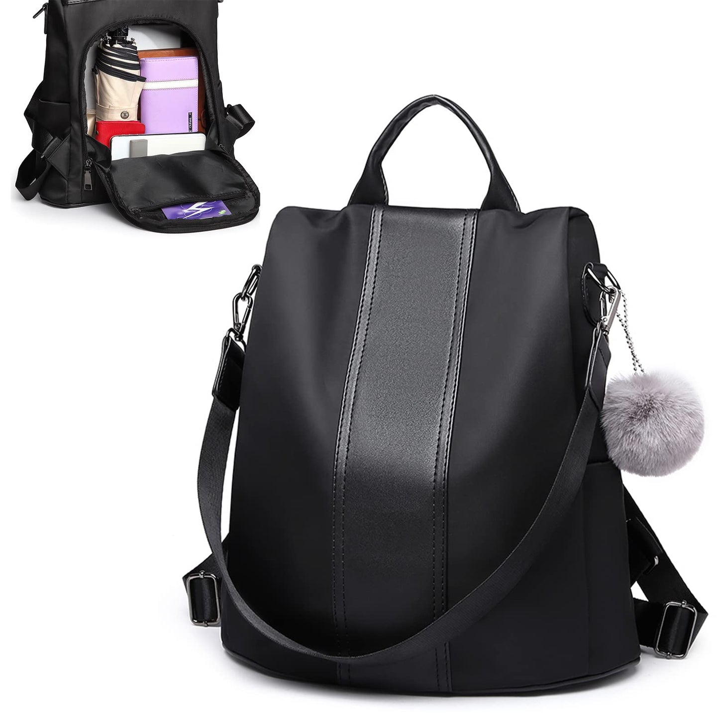 Miss Lulu Women Backpack Leisure Ladies Rucksack Water-Resistant Nylon School Bags Anti-Theft Daypack Shoulder Bag (black)
