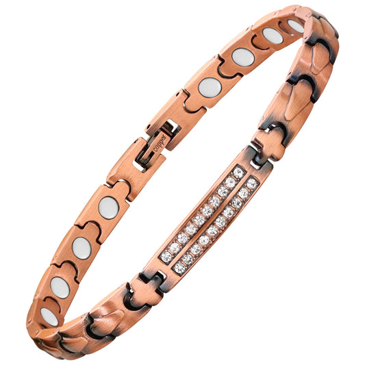MagEnergy Copper Bracelet for Women, 99.9% Pure Copper Magnetic Bracelet, Adjustable Bracelet Jewelry Gifts (Crystal Style)