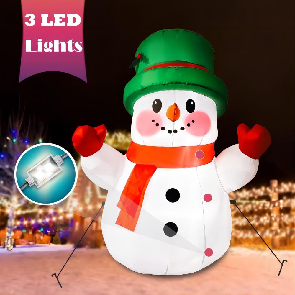 4ft Christmas Inflatables Snowman Outdoor Decorations, Blow up Snow Man Yard Decor Built-in Bright LED Light Wear Magic Hat, Holiday for Garden Patio Lawn Party Xmas Gifts (4ft Snowman)
