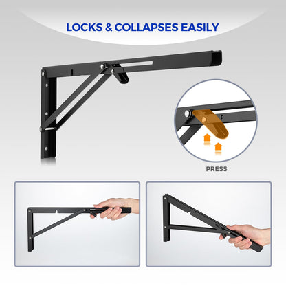 Ravinte 10 Inch Folding Shelf Brackets - Matte Black Collapsible Heavy Duty Brackets for Table Bench - Space Saving, 2 Pack ﻿