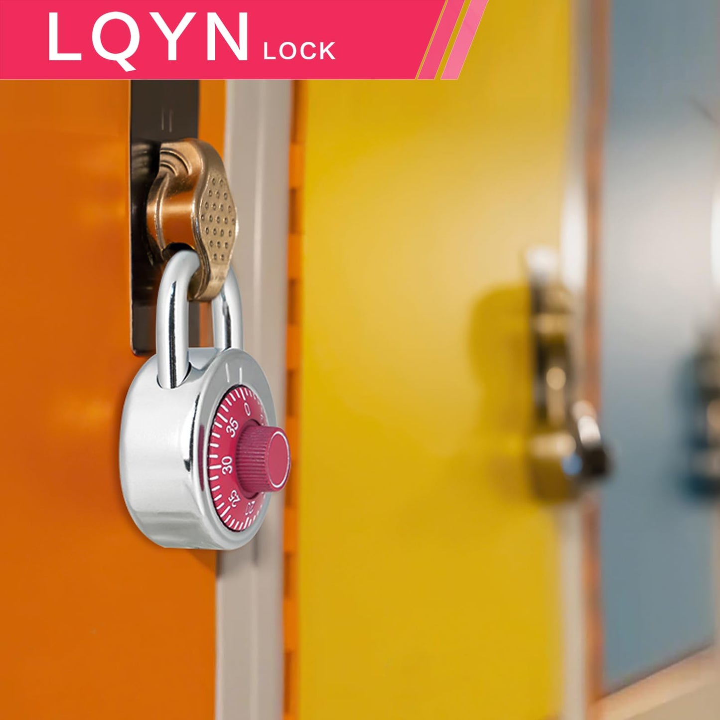 Combination Lock, LQYN Standard Dial Combination Lock, Pack of 8; Red Turnplate, 2 in. Wide, Fixed Three Digital Combination, for School, Gym & Locker, Toolbox, Gate