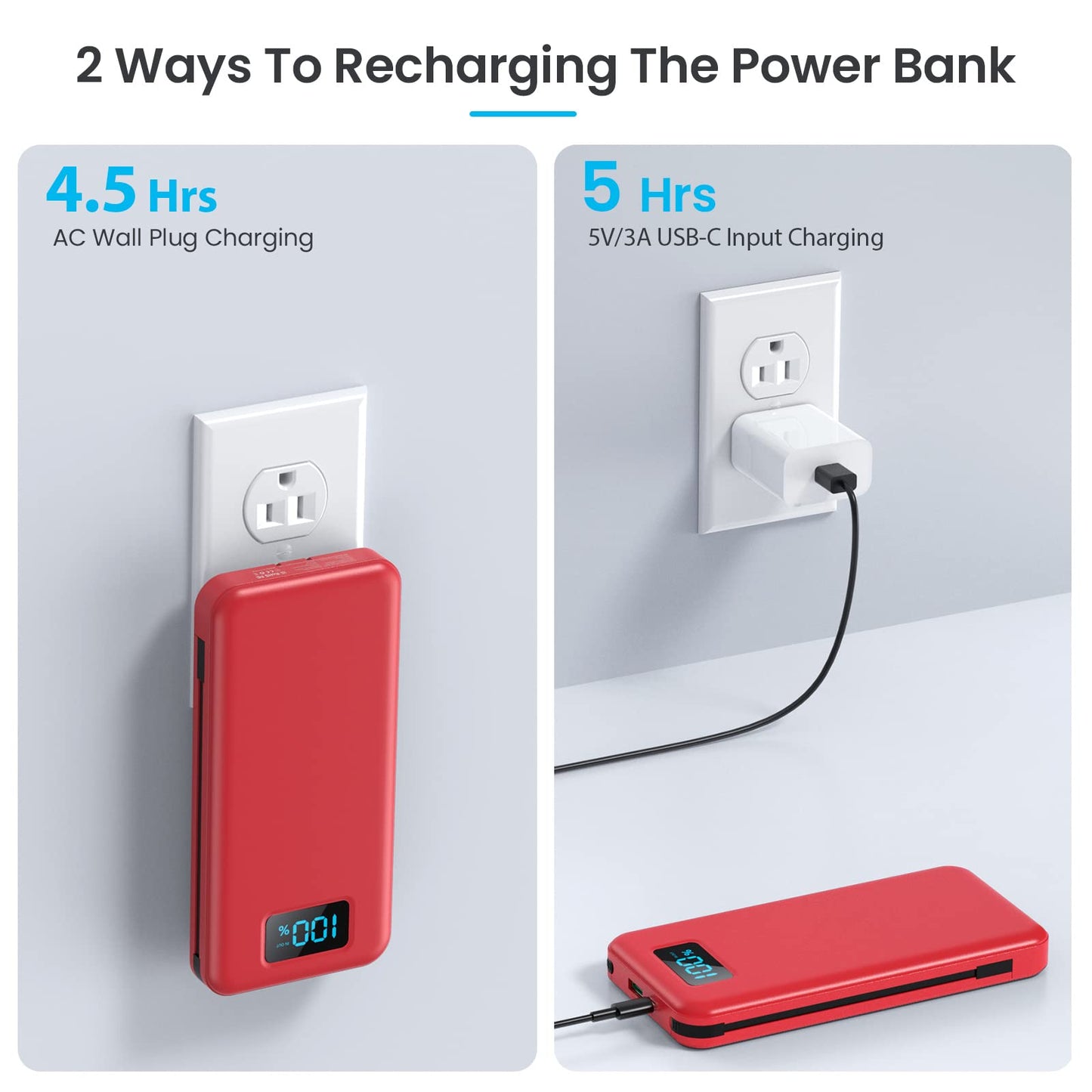 Portable Charger 50800mAh Power Bank with 3 Built in Cables,25W PD QC4.0 Fast Charging USB C Battery Pack,6 Outputs 2 Inputs Travel Essentials Portable Phone Charger for iPhone 17/16/15,Google,Android