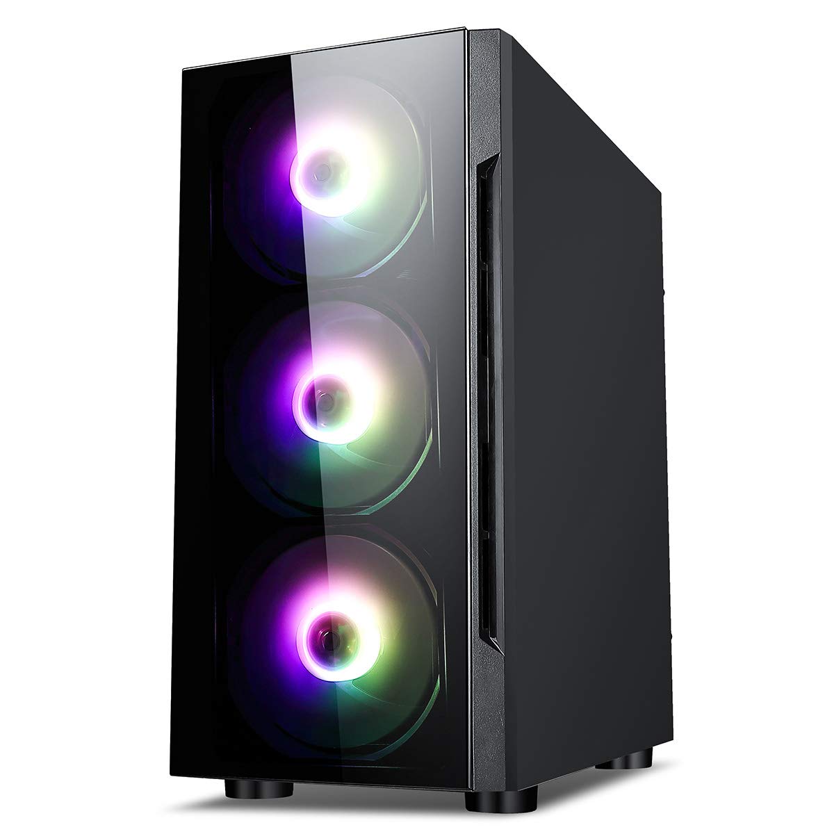 CiT Flash ARGB PC Gaming Case, Micro-ATX, 4 x 120mm ARGB Rainbow Fans Included, Tempered Glass, LED Button, 8 Fan Support, Water-Cooling Ready | Black