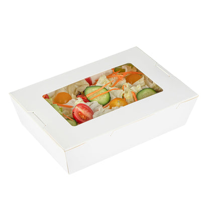 Restaurantware, Cafe Vision 42 Ounce Disposable To Go Boxes 200 Paper Boxes For Food - Hinge Lock Grease-Impervious White Paper Take Out Food Containers With Window For Lunch Or Desserts