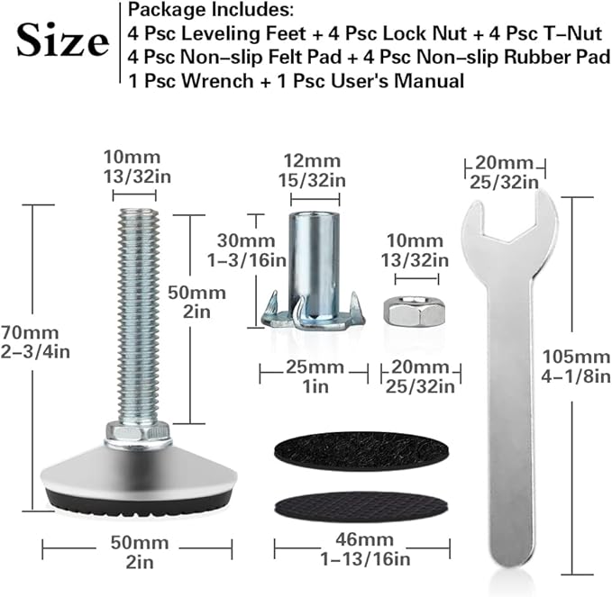 4 Set M10 Adjustable Leveling Feet, Heavy Duty Height Adjuster Furniture