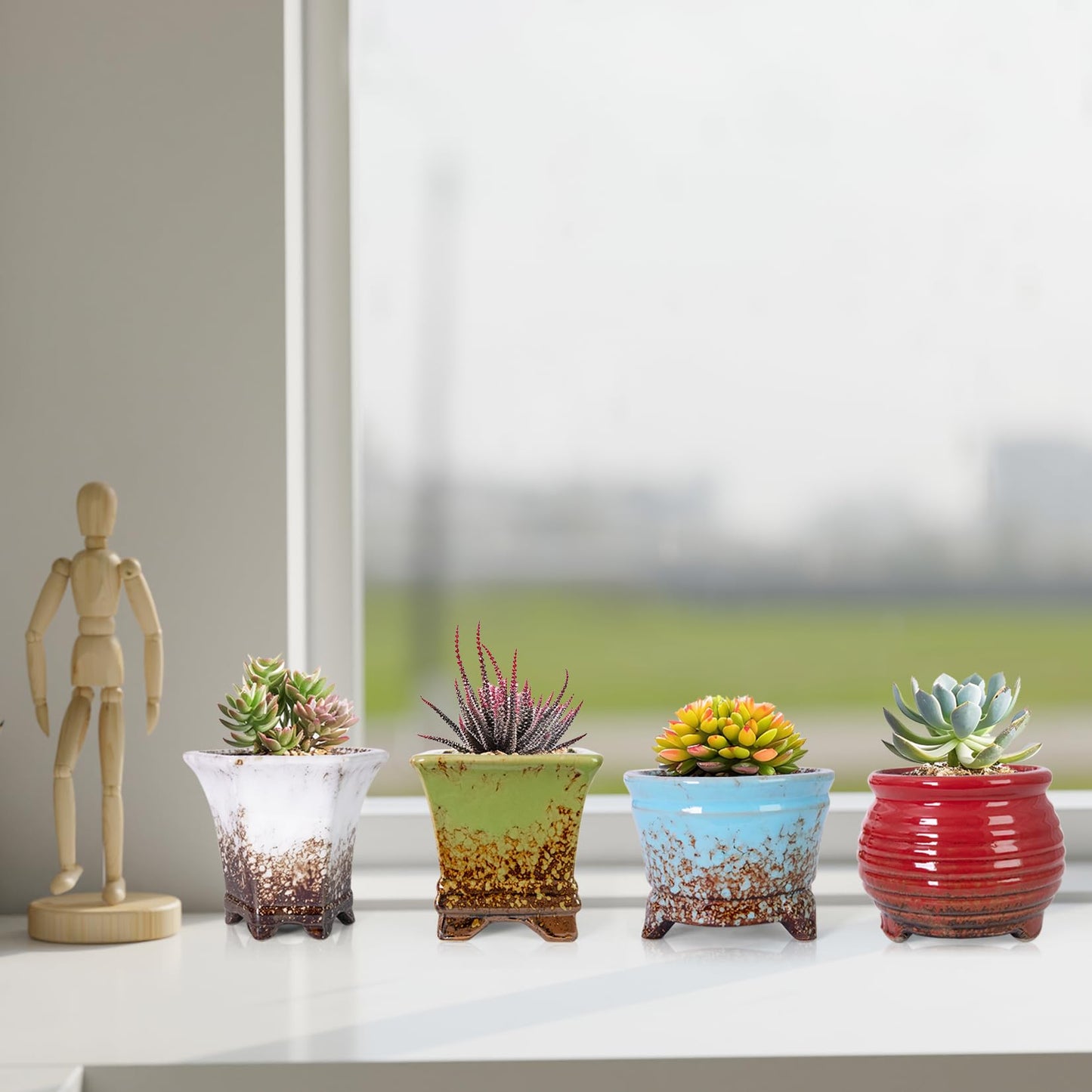 ARTKETTY Succulent Pots - Small Succulent Plant Pot with Drainage Set of 6, Ceramic Cactus Planter Pots for Indoor Unique Flower Planter Container for Home Office Decor