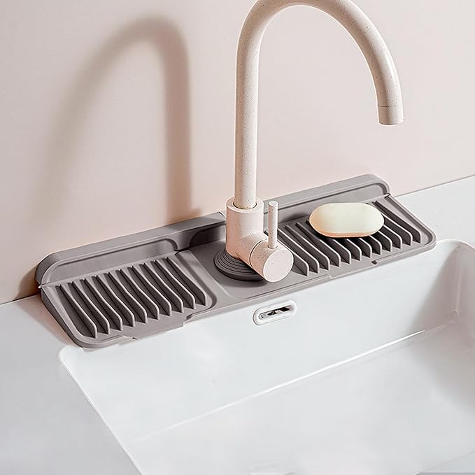 Longer Silicone Faucet Mat for Kitchen Sink – Button Style Faucet Drip Catcher