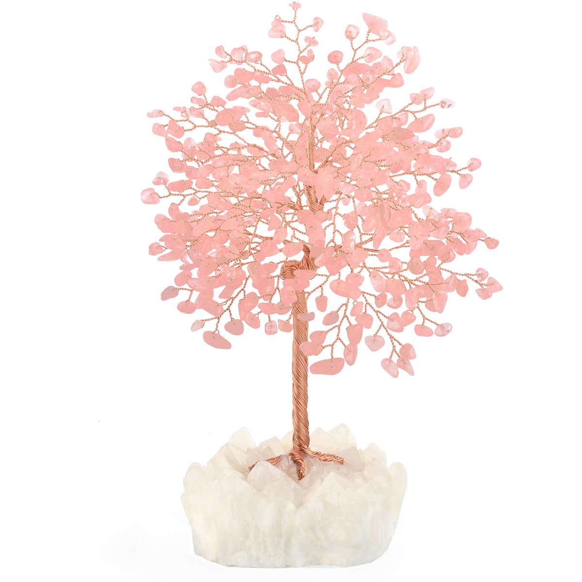 MASGEMES Gemstone Crystal Tree of Life,Natural Rose Quartz (406 Stones) with Clear Quartz Base,Chakra Balancing Positive Energy Feng Shui Home Decor Bonsai Money Tree,Birthday Gift 8.5"-9"
