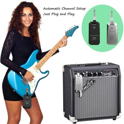 Getaria Wireless Guitar Transmitter Receiver Set 5.8GH Wireless Guitar System 4 Channels for Electric Guitar Bass (Silver/Black)