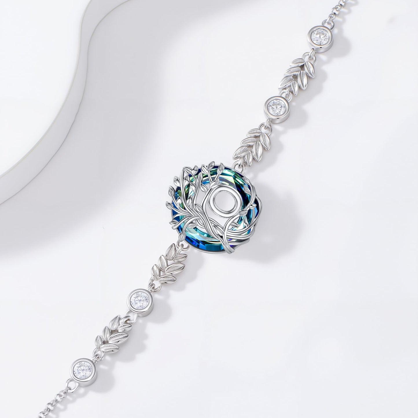 TOUPOP Tree of Life Initial Bracelet Sterling Silver Initials O Letter Link Bracelets Blue Circle Crystal Family Tree Birthday Mothers Day Jewelry Gifts for Women Mom Wife
