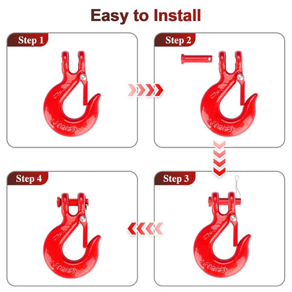 Lechansen G80 Clevis Slip Hook, 1/2" Chain Hooks with Safety Latch, Heavy-Duty Winch Hook, Grade 80 Forged 10 Pack Transport Tow Hook for Maximum Strength Load 45,240 Lbs