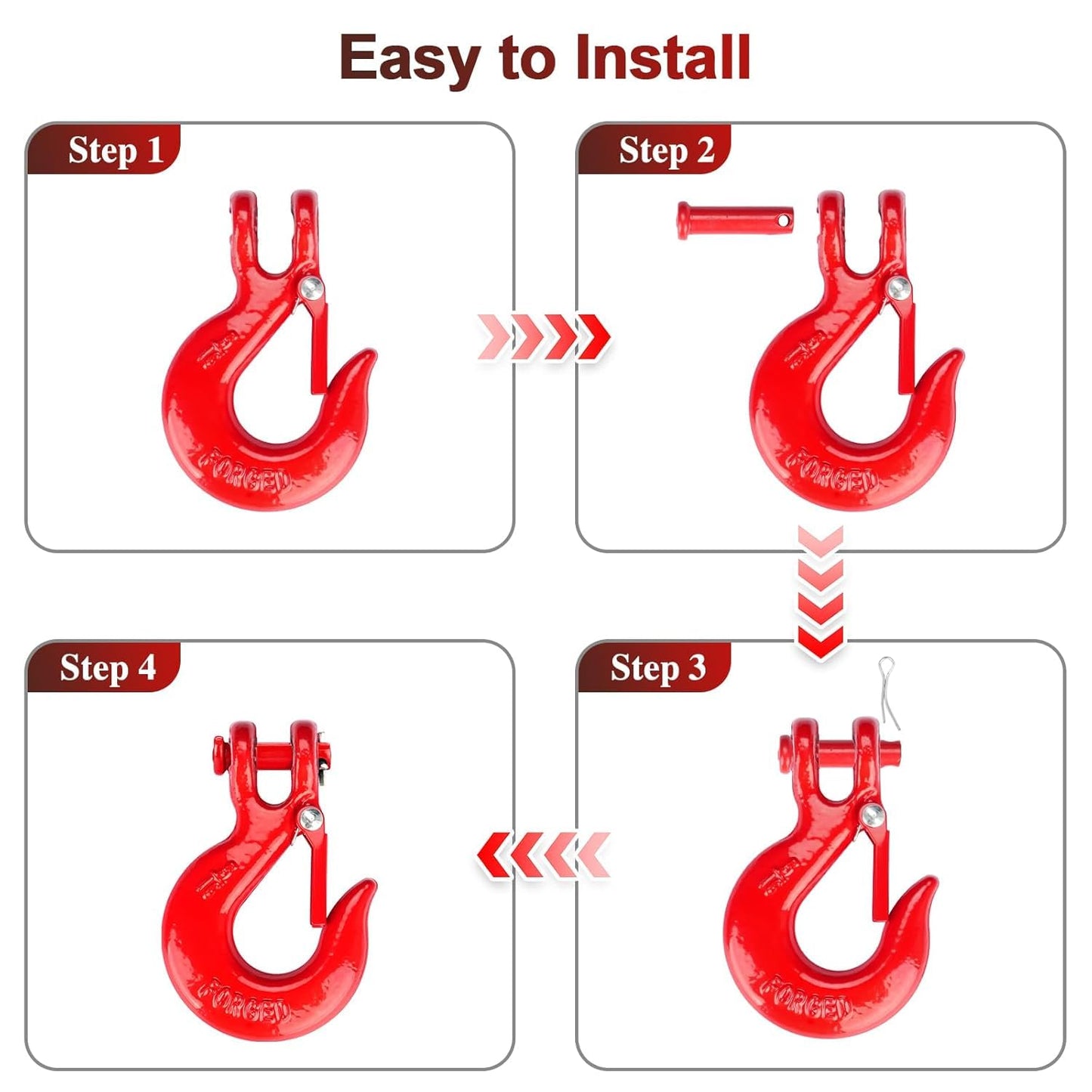 Lechansen G80 Clevis Slip Hook, 1/4" Chain Hooks with Safety Latch, Heavy-Duty Winch Hook, Grade 80 Forged 10 Pack Transport Tow Hook for Maximum Strength Load 12,612 Lbs