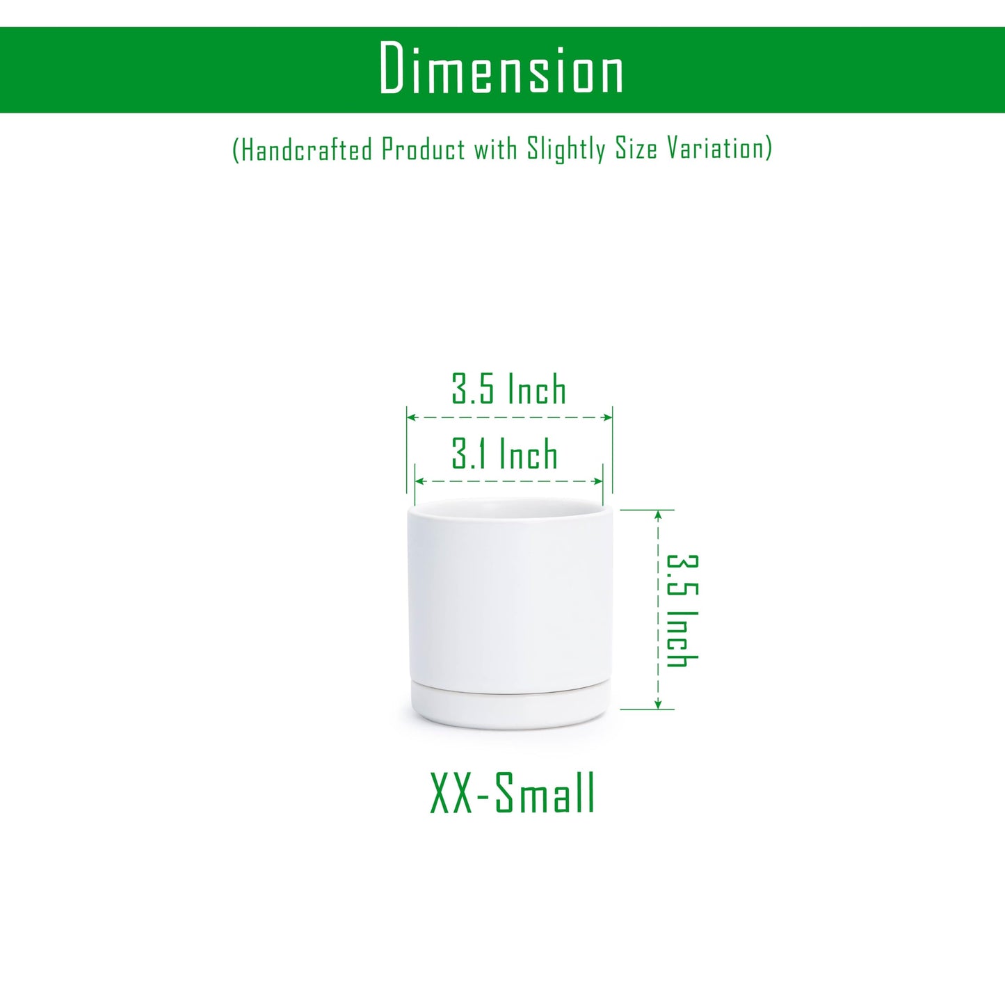 D'vine Dev Set of 3 Plants Pots, 3.5 Inch Ceramic Planter Pot for Plants with Drainage Hole and Saucer, White, 94-N-A-1
