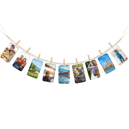 KooEggdo Hanging Photo Display Wall Decor With 9 Clips, Boho Wooden Bead Garland Collage Picture Frame, Bedroom, Living Room, Dorm Room Office, Teen Girl Holiday Gift