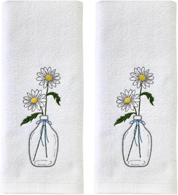 SKL Home Daisies in Vase 100% Cotton Embroidered 2pc Hand Towel Set, Decorative