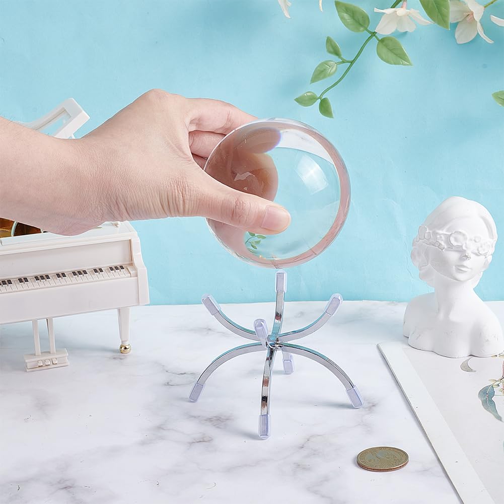 AHANDMAKER Iron Crystal Display Holder Small Rock Display Stand, Invertable Decorative Crystal Ball Holders for Displaying Gemstones Spheres Geodes Rocks Marbles, 2.64x2.76x2.56 Inches, Platinum