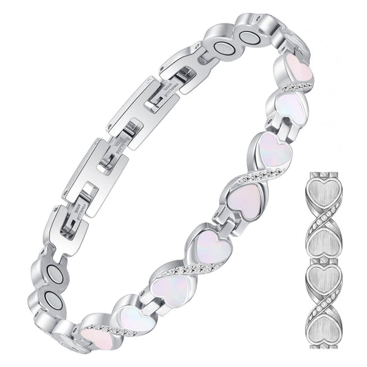 Feraco Ultra Strength Magnetic Bracelets for Women with 3800 Gauss Therapy Magnets, Titanium Steel Magnet Bracelet for Women with Natural Fritillaria, Adjustable with Sizing Tool, Original Design
