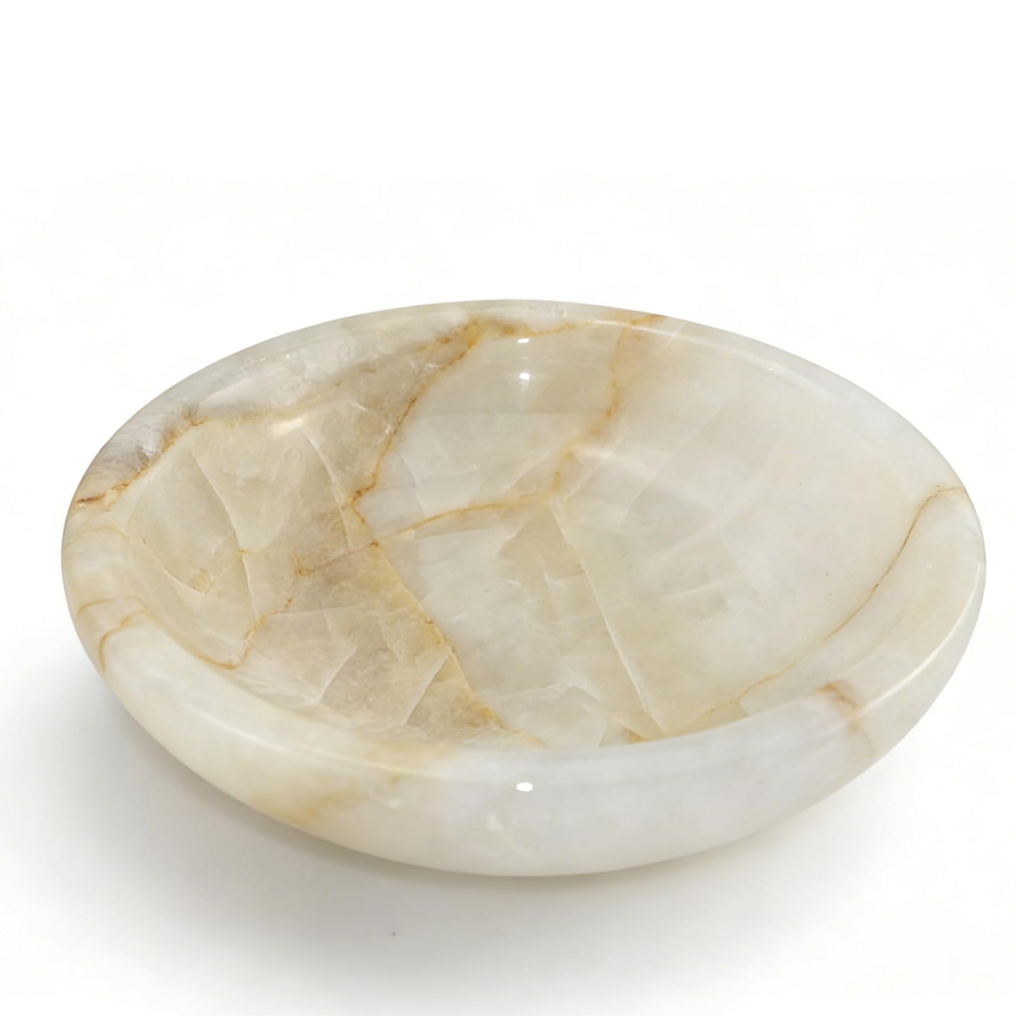 YeasHome Calcite Stone Bowl, D20 Natural Crystal Bowl for Decor - Hand Carved Decorative Bowl for Centerpiece, Coffee Table, Yoga Meditation, Gift Idea (Marbled Pattern)