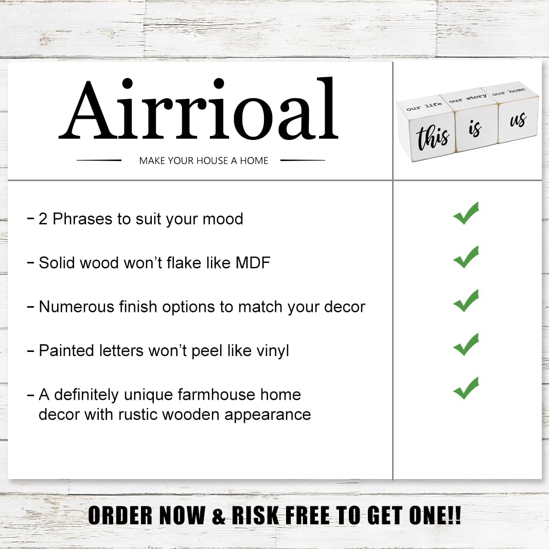 Airrioal This is Us Sign & Our Life Story Home Letter Blocks - Farmhouse Table Rustic Home Decor, TV Stand Dining Room Modern Decorations for Shelf Mantle