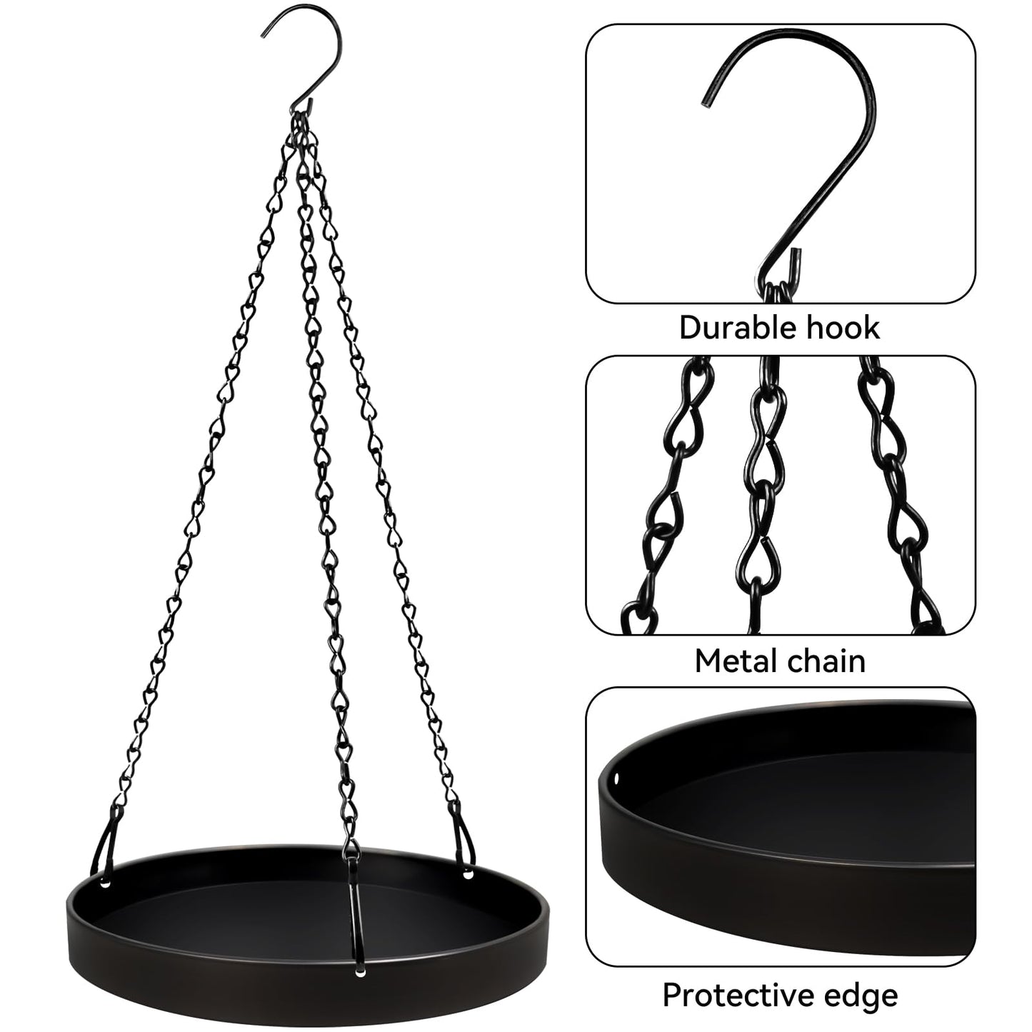 PIKAMAO Plant Hanger Indoor Outdoor, Hanging Planter Baskets for Outdoor Indoor Plants, Hanging Plant Holder Tray for Plants, Metal Window Plant Hanger, Black Hanging Plant Shelf, 2 Pack