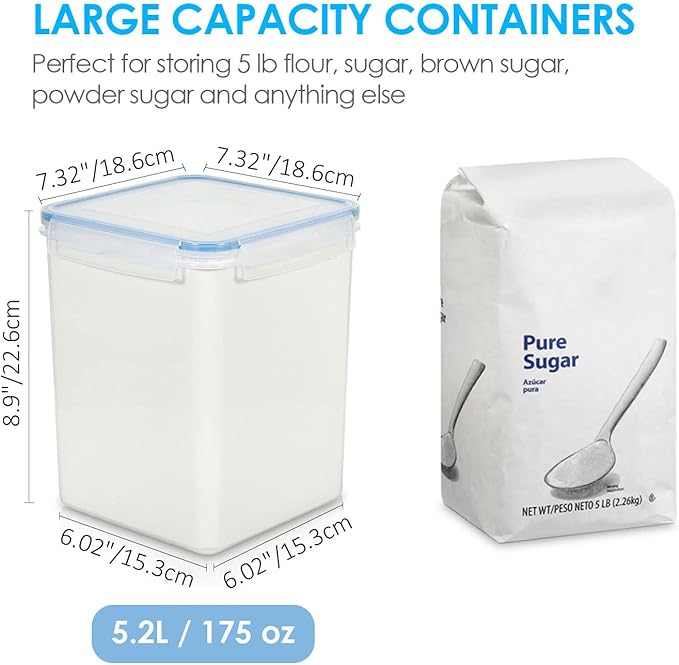 Vtopmart Large Food Storage Containers 5.2L / 175oz, 4 Pieces BPA Free Plastic