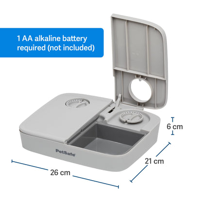 PetSafe 2 Meal Automatic Feeder, Built-in Timers, BPA Free Food Bowl, Suitable for Dry Food,Grey