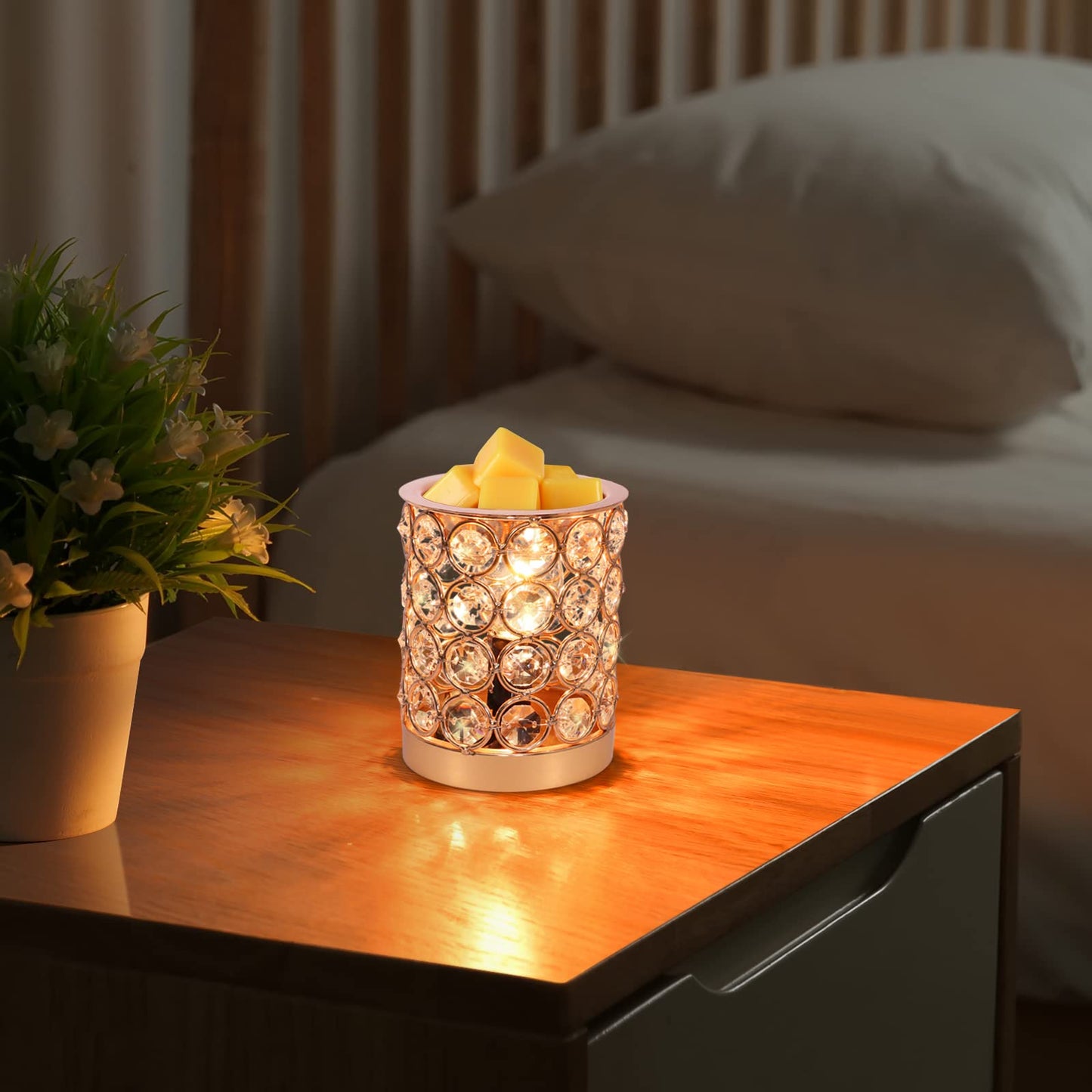 Crystal Wax Melt Warmer Candle Wax Warmer for Scented Wax 2 in 1 Wax Melts Fragrance Warmer Wax Cubes Melter Home Office Deco Night Light Valentines Day Birthday Gifts for Women Mom Girl(01-Gold)