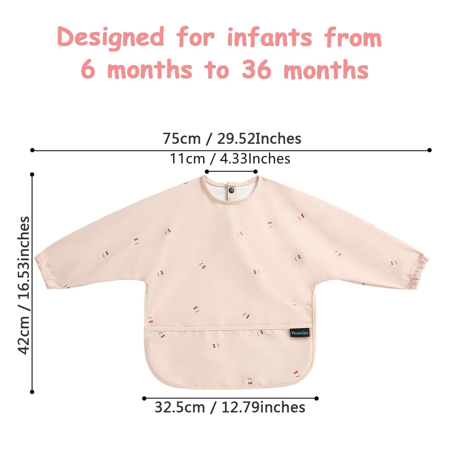 PewinGo Baby Bibs with Long Sleeve Bib & BLW, Coverall Bibs for Baby Feeding, PU Soft and Skin-Friendly Material, Machine Washable, Waterproof and Easy to Clean, Baby Infant Toddlers (Pink)