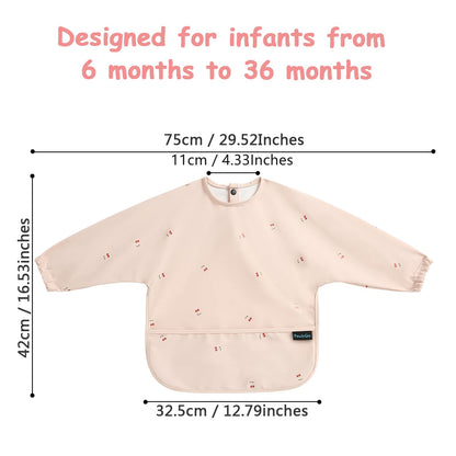PewinGo Baby Bibs with Long Sleeve Bib & BLW, Coverall Bibs for Baby Feeding, PU Soft and Skin-Friendly Material, Machine Washable, Waterproof and Easy to Clean, Baby Infant Toddlers (Pink)