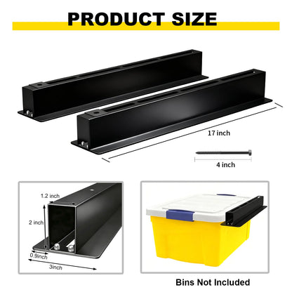 Yuleimy Overhead Garage Storage Rack for 27 Gallon Totes (6-Pack for 3 Bins), Heavy Duty Metal Ceiling Mount Hanging Bin Rails, Adjustable Storage Track System for Workspace Organization