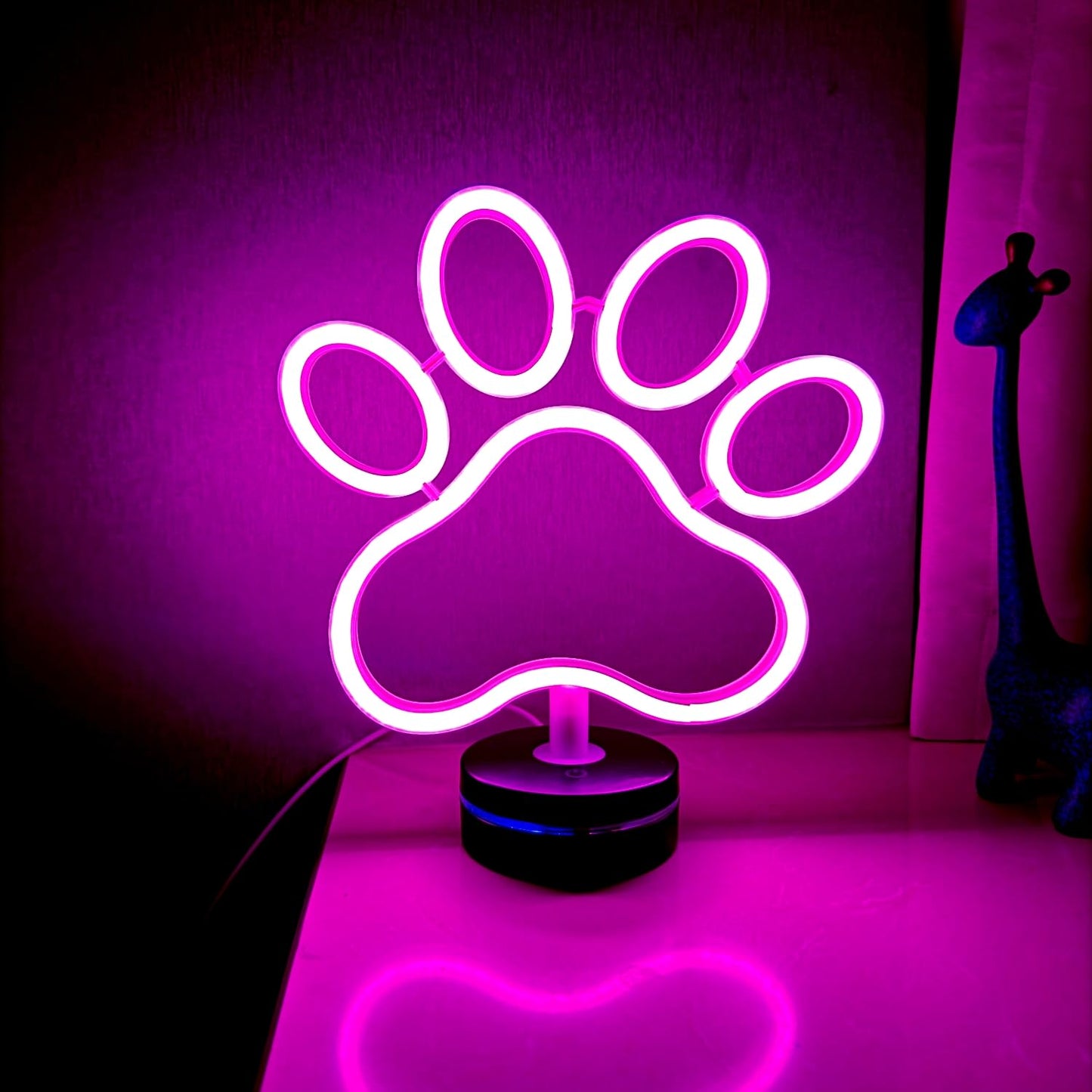 Dog Paw Neon Sign Lamp with Standable Base and Touchable Switch, USB or 5 AA Battery Powered LED Custom Neon Dog Signs for Bedroom Wall and Room Decor, Man Cave Party, Birthday Christmas Gift
