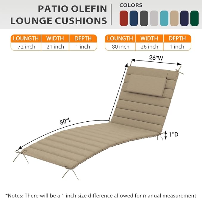 Sundale Outdoor Olefin Quilted Lounge Cushion Set of 4, Patio Foldable Chaise
