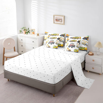 Erosebridal Kids Excavator Bedding Set Twin 7 Piece Retro Truck Comforter Sets Tractor Construction Vehicle Bed in A Bag with Sheets Crane Digger Mixer Bed Set for Kids Boys Teens Child Room