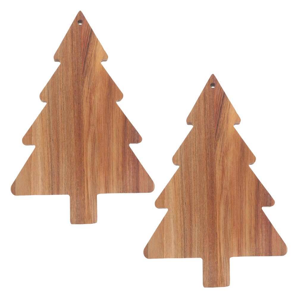 Healeved 2pcs Christmas Tree Charcuterie Board, Wooden Cutting Board Xmas Tree Serving Kitchen Chopping Cheese Sushi Fruits Snacks Candy Platter