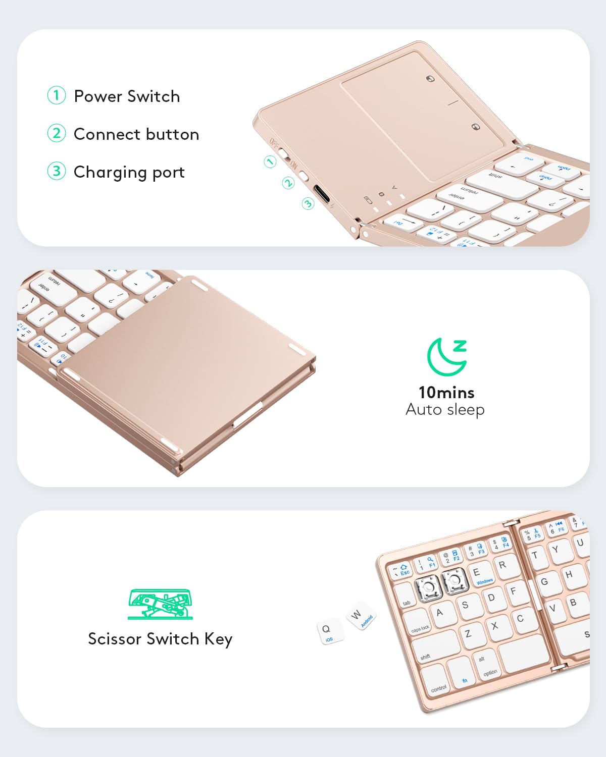 Samsers Foldable Bluetooth Keyboard with Touchpad - Portable Wireless Keyboard with Holder, Rechargeable Full Size Ultra Slim Pocket Folding Keyboards for Android Windows iOS Tablet & Laptop - Black