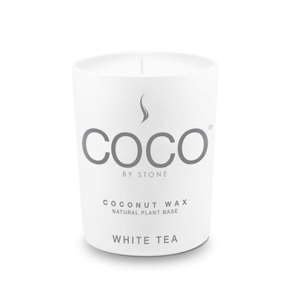 COCO by Stone 6.5oz Candle, Coconut Apricot Wax Candle for Home (White Tea), Home Fragrance Product, 1-Wick Candle, Enhances Indoor Aroma, Vegan & Cruelty-Free, Clean Burning, Hand-Poured