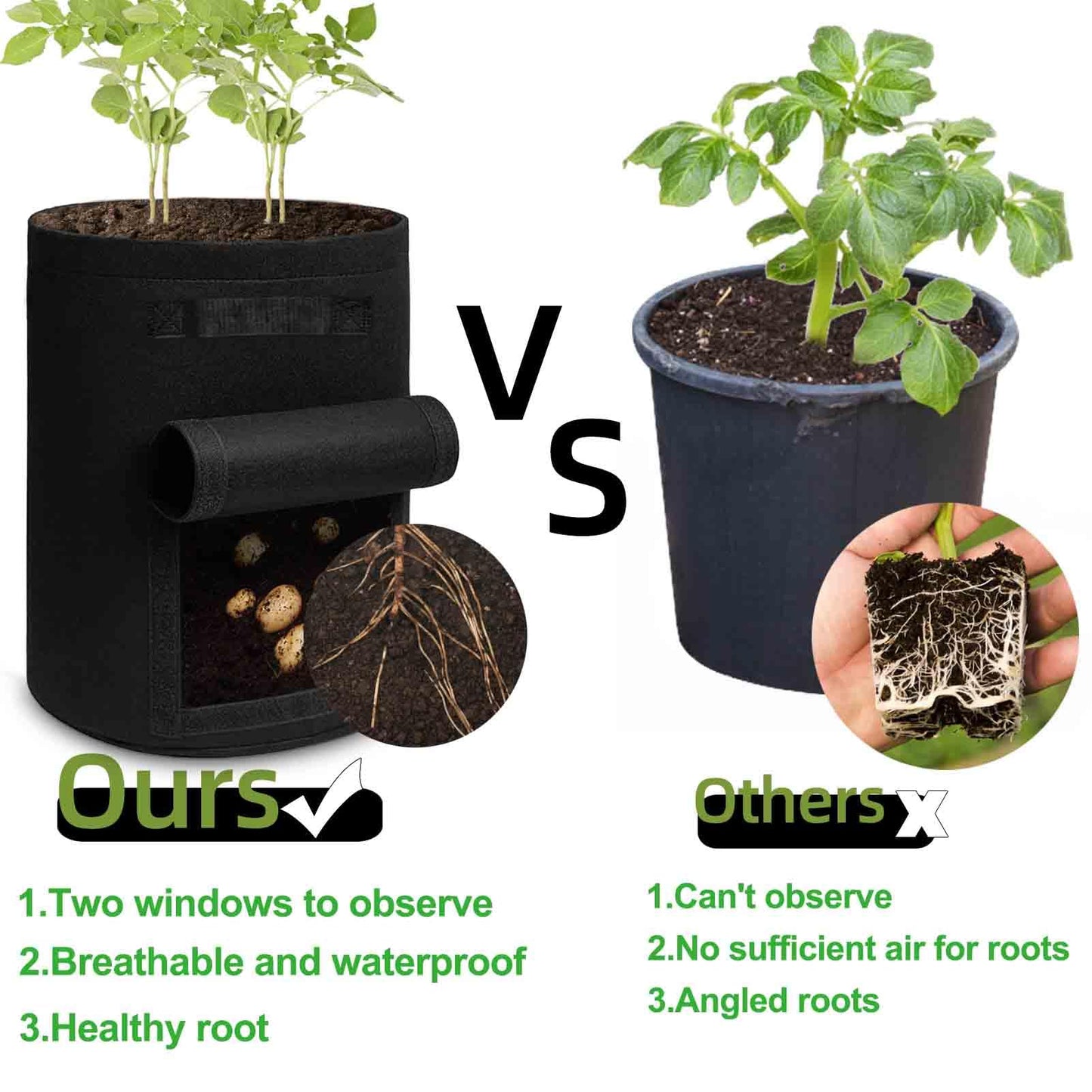TCBWFY 4 Pack Potato Grow Bags with 2 Flaps 15 Gallon,Heavy Duty 14oz/yd² Planter Pot with Sturdy Handles and 2 Harvest Windows for Potato Tomato and Vegetables