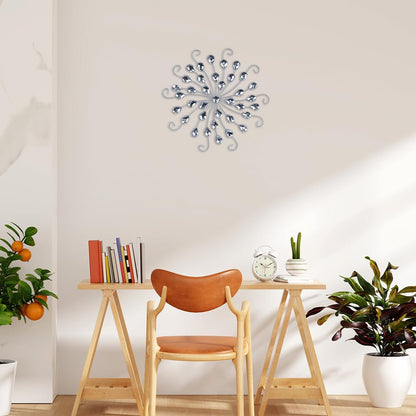 hogardeck Metal Flower Wall Decor, 11" Silver Metal Jeweled Wall Art Bling Crystal Home Décor, Sun Star Burst Rhinestone Wall Hanging Diamond Accents for for Indoor, Outdoor, Living Room, Bedroom