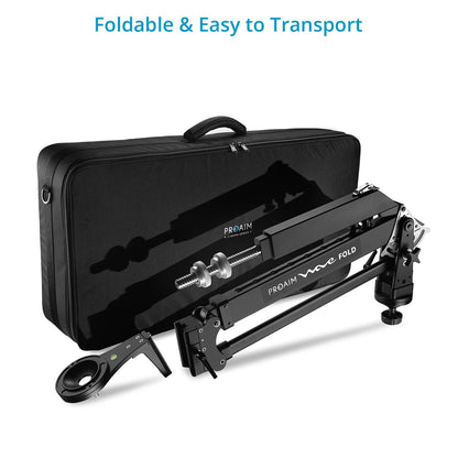 PROAIM 7.2ft Wave Fold Video Camera Jib Crane. 15kg/33lb Payload. 100mm Camera & Tripod Mounting. Quick Dovetail Mechanism. Telescopic Front & Rear Pivot Adjustments (JB-WVFD-01)