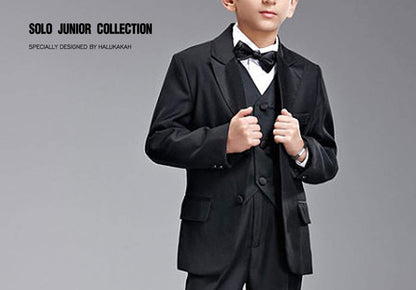 HALUKAKAH Kids ● Solo Junior ● Boy's Genuine Leather Bracelet Classic Black 6-12 Y/O. Titanium Magnetic Clasp 7"/18cm,Free Giftbox