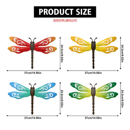 Metal Dragonfly Wall Decor, 4 Pack 14inch Metal Dragonfly Wall Hanging Sculpture Decor for Outdoor, Yard Patio Fence Garden Outside Decorations