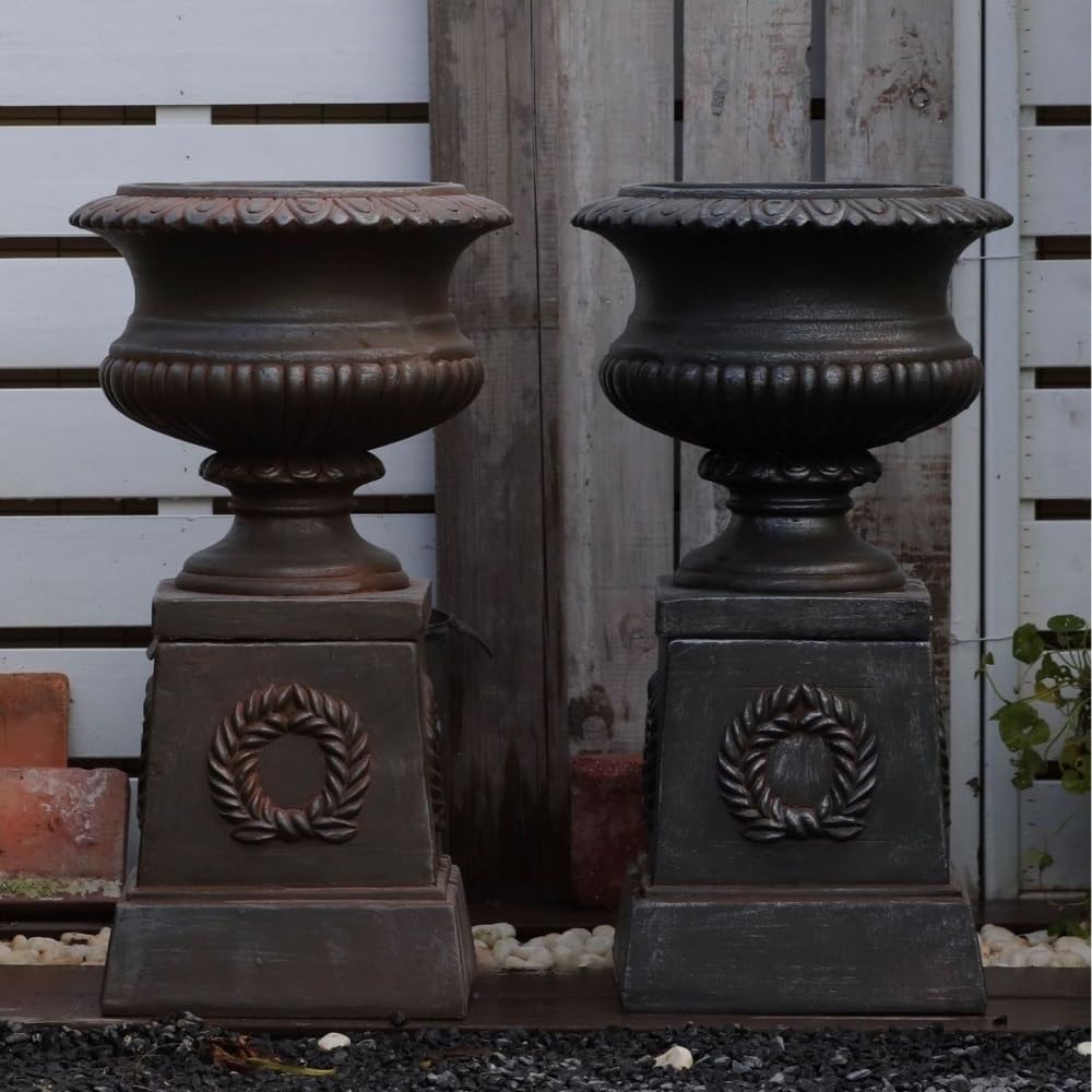 Creative Magnesium Oxide Flower Pots, Vintage Distressed Urn Planter, Outdoor Large Pedestal Planter, Freestanding Fluted Planter for Garden and Patio(Brown)