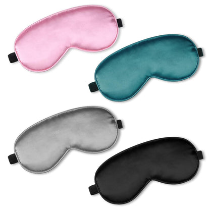 BBTO 4 Pcs Silk Sleep Eye Masks Smooth Soft Satin Eye Covers with Adjustable Strap Blindfold for Sleeping Blocking Out Lights Travel Relaxation (Royal Blue, Dark Green, Navy Blue, Black)