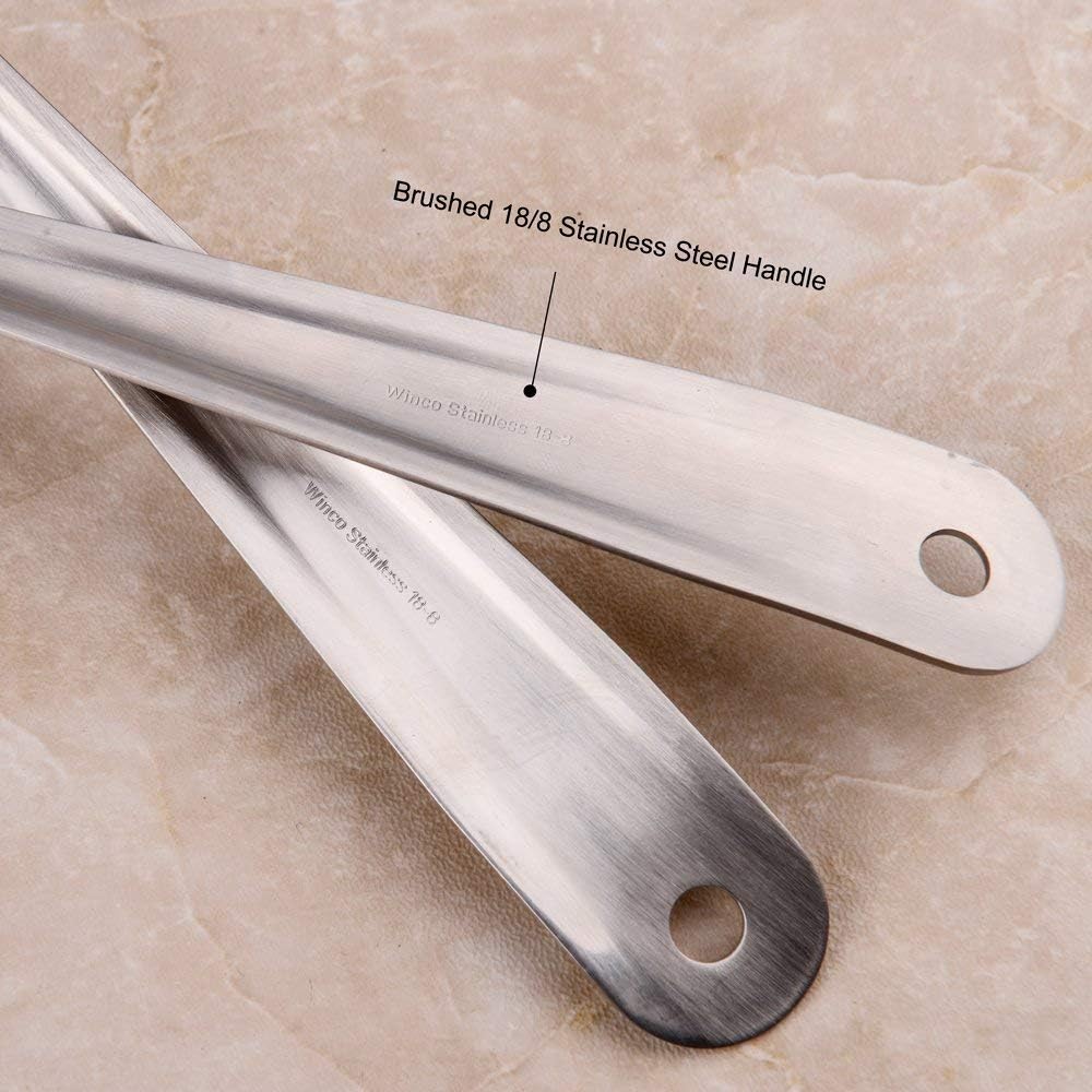 IMEEA 10 Inch Flat Bottom Scraping Cooking Spoon Set of 2, 18/8 Stainless Steel Slotted & Solid Stirring Spoon, Flat Edge Kitchen Spoon for Stir Fry, Sauce, Soup, Instant Pot