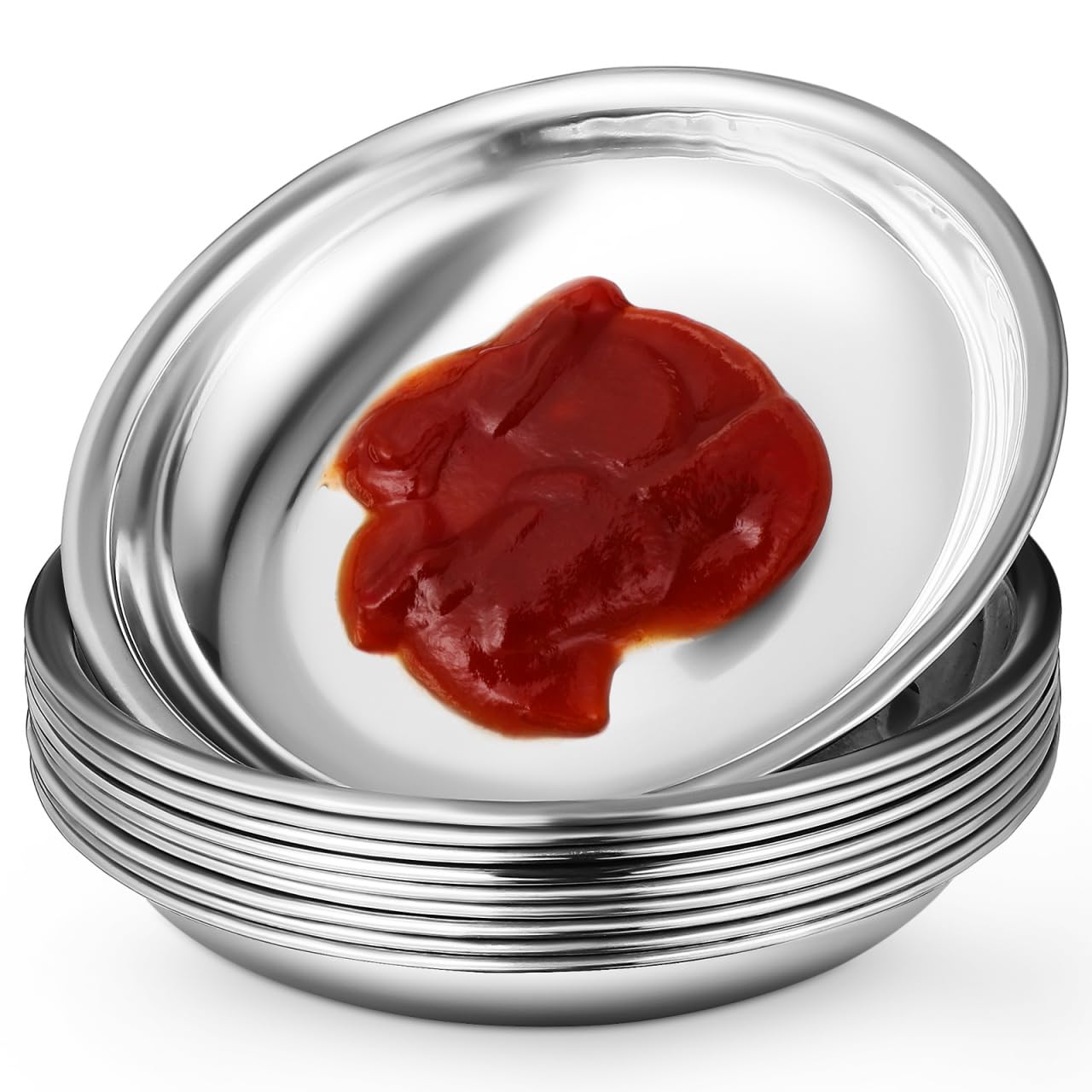 Sosoport 10Pcs Stainless Steel Small Plates 3.93 Inch Round Sauce Dishes for Condiments Mustard Appetizer Bowls Ideal for Home Kitchen Dining Entertaining
